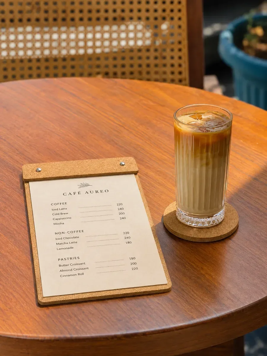 Cork tabletop sample kits for cafés and restaurants