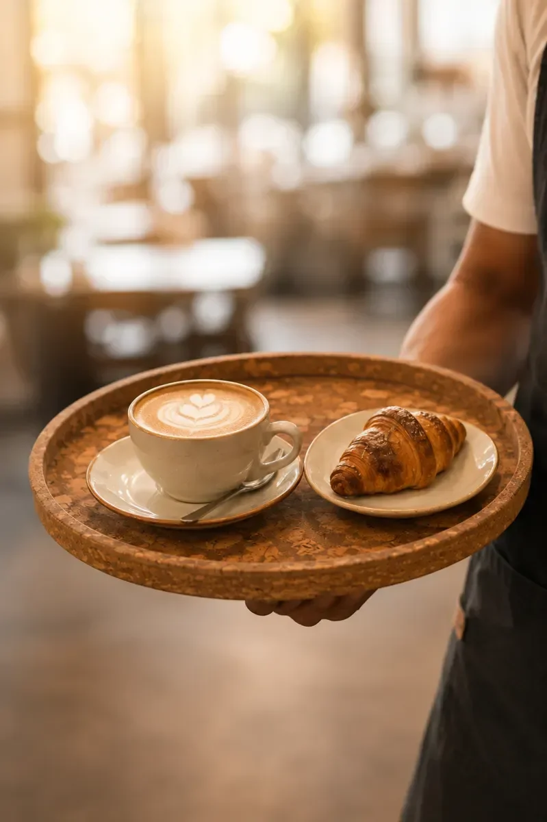Cork serving trays for cafés, hotels and room service